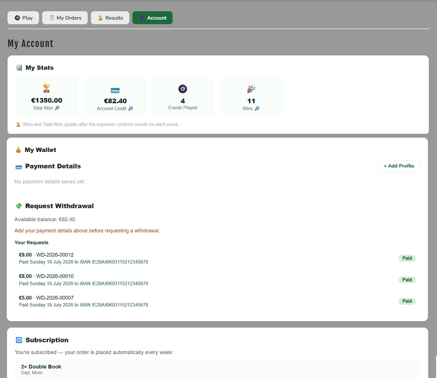 Player Wallet — manage winnings and withdrawals